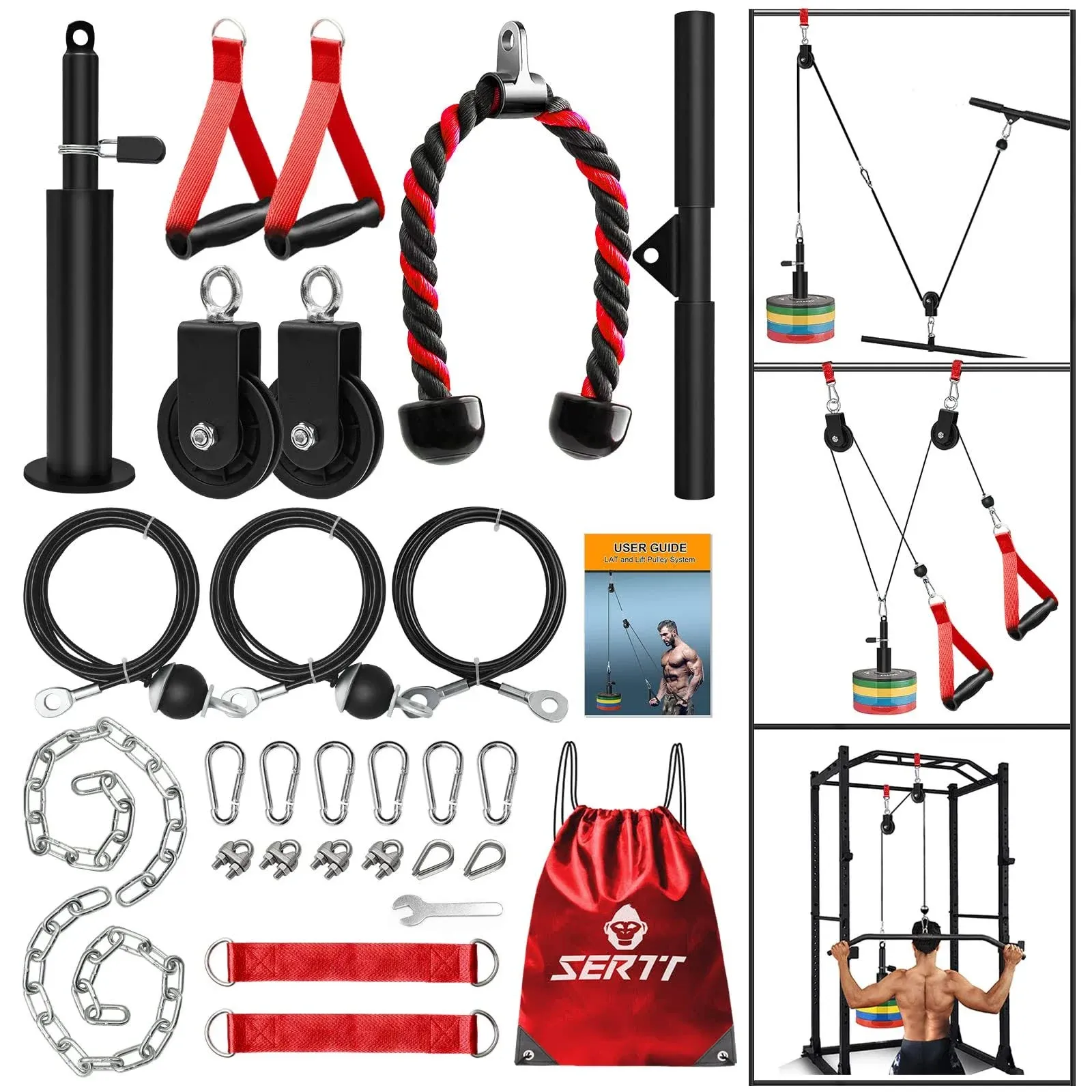 SERTT Weight Cable Pulley System Gym, Upgraded Cable Pulley Attachments for Gym LAT Pull Down, Biceps Curl, Tricep, Arm Workouts - Weight Pulley