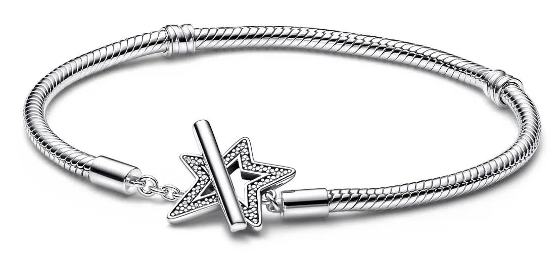 Pandora Moments Asymmetric Star T-Bar Snake Chain Bracelet | 7.5 Inches