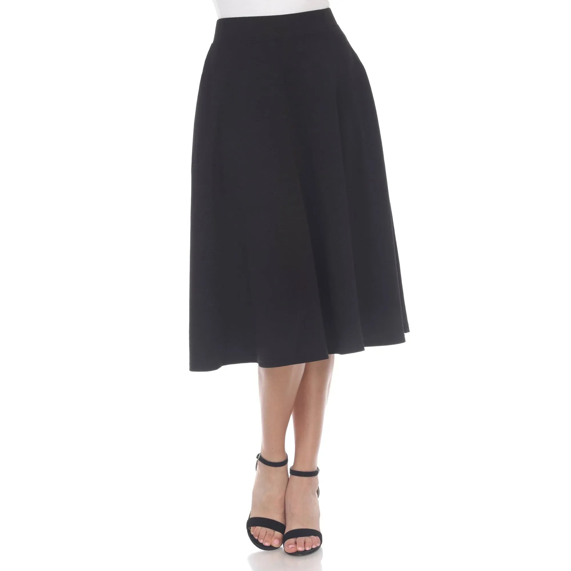 White Mark Flared Midi Skirt with Pockets - Black - Size S