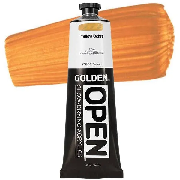 OPEN Slow-Drying Acrylics by GOLDEN, Yellow Ochre, 5 fl oz. tube, Professional Acrylic Paint, Semi-Opaque