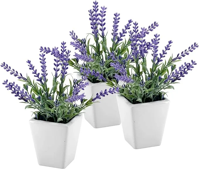 MyGift 7.5 inch Tall Artificial Lavender Plant with Ceramic Pot, Faux Flower ...