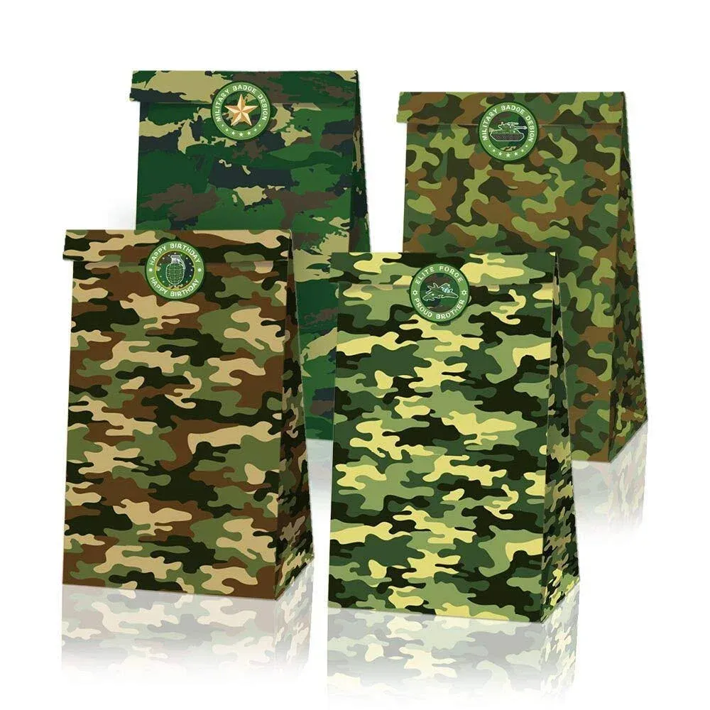 Camouflage Bag,Army Party Supplies,Field Battle Birthday Theme,Girls,Boys,Kids,Home,Classroom,Baby Shower(24 Pack)