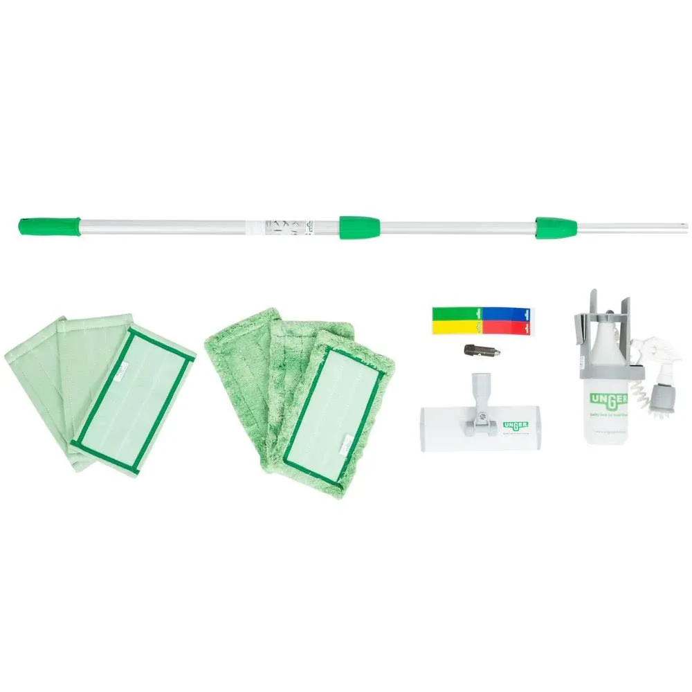 Unger SpeedClean Window Cleaning Kit, 72" to 80", Extension Pole With 8" Pad Holder, Silver/Green