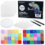 Inscraft 28,000 Mini Fuse Beads Kit 2.6mm, 48 Colors 7 Pegboards 15 Roning 2 Tweezers 2 Lroning Papers Melty Beads Melting Beads Iron Beads Craft