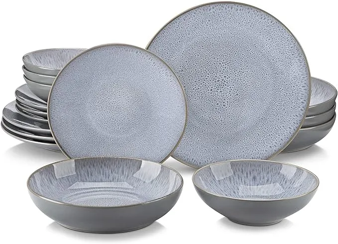 vancasso KARST Grey Dinnerware Set 16 Pcs Stoneware Plate Bowl Set Service for 4