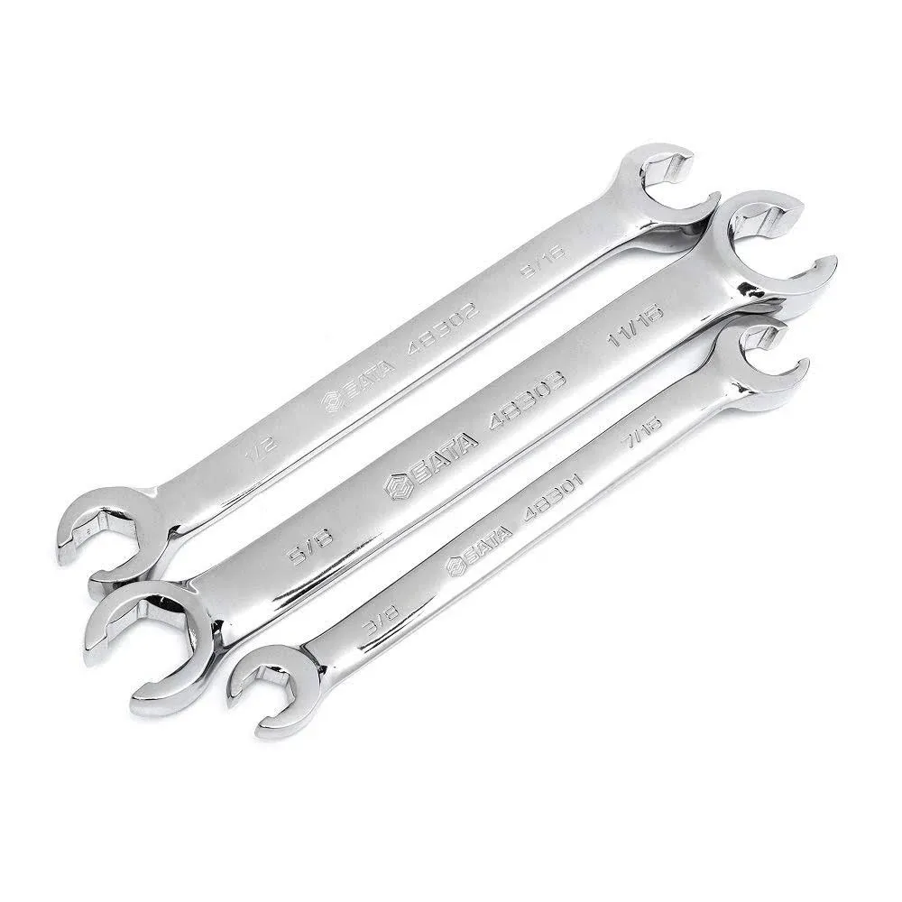 SATA 3-Piece Full-Polish Metric Flare Nut Wrench Set for Removing or Replacing Nuts on Fuel, Brake or Air Conditioning Lines - ST09033U