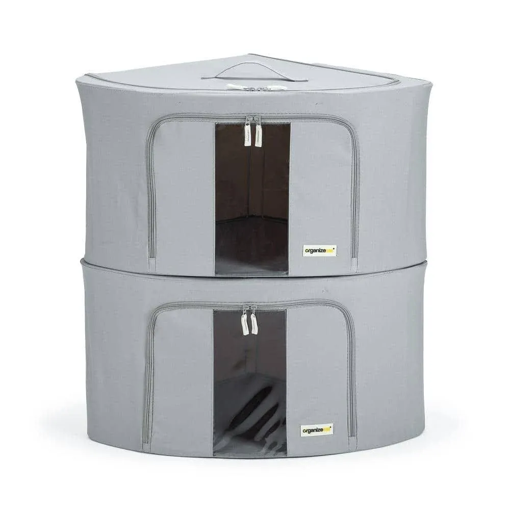 Foldable Clothes Storage Bag Organizer Corner Pop Up Bins- Gray[Large]