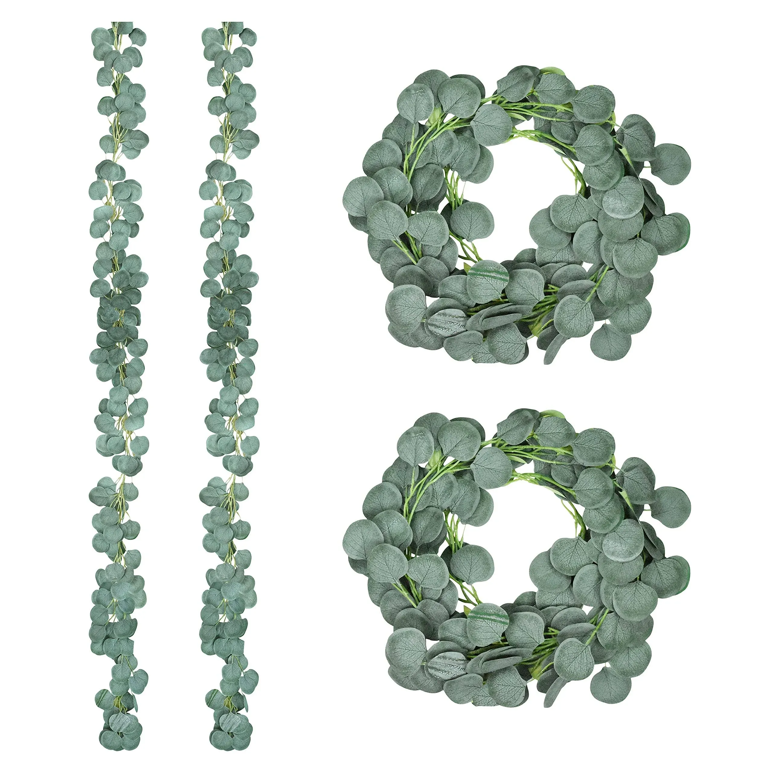 Mandala Crafts Faux Eucalyptus Garland Artificial Green Vines - Fake Greenery Garland Sage Green Decor Leaf Garland - Silver Dollar Eucalyptus Leaves for Wedding 2 PCs