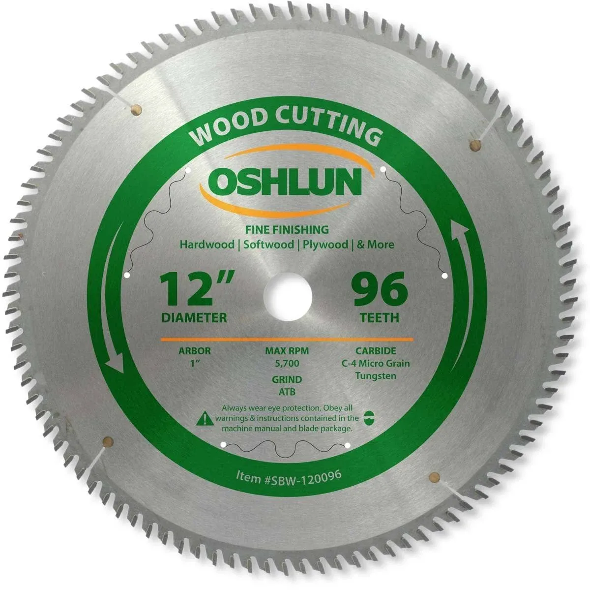 SBW-120096 12-Inch 96 Tooth ATB Fine Finishing Saw Blade with 1-Inch Arbor