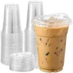 AOZITA 100 Sets 16 oz Clear Plastic Cups with Lids and Straws