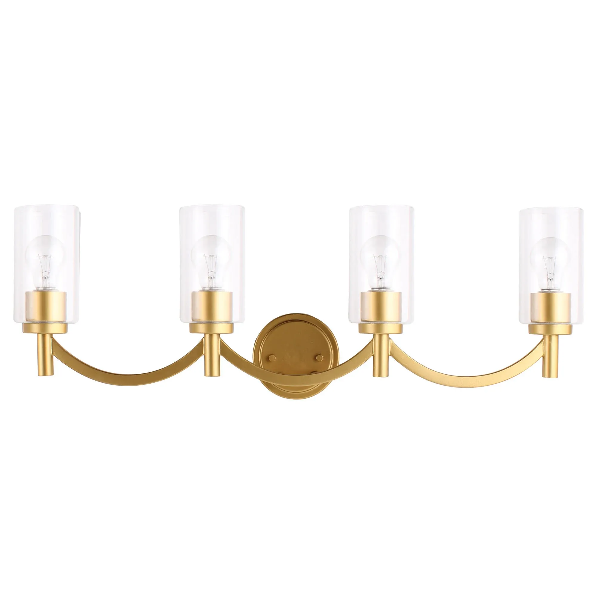 EGLO Lighting 203753A Devora - Four Light Bath Vanity, Antique Gold Finish with Clear Glass, 10.50x31.25x6.00