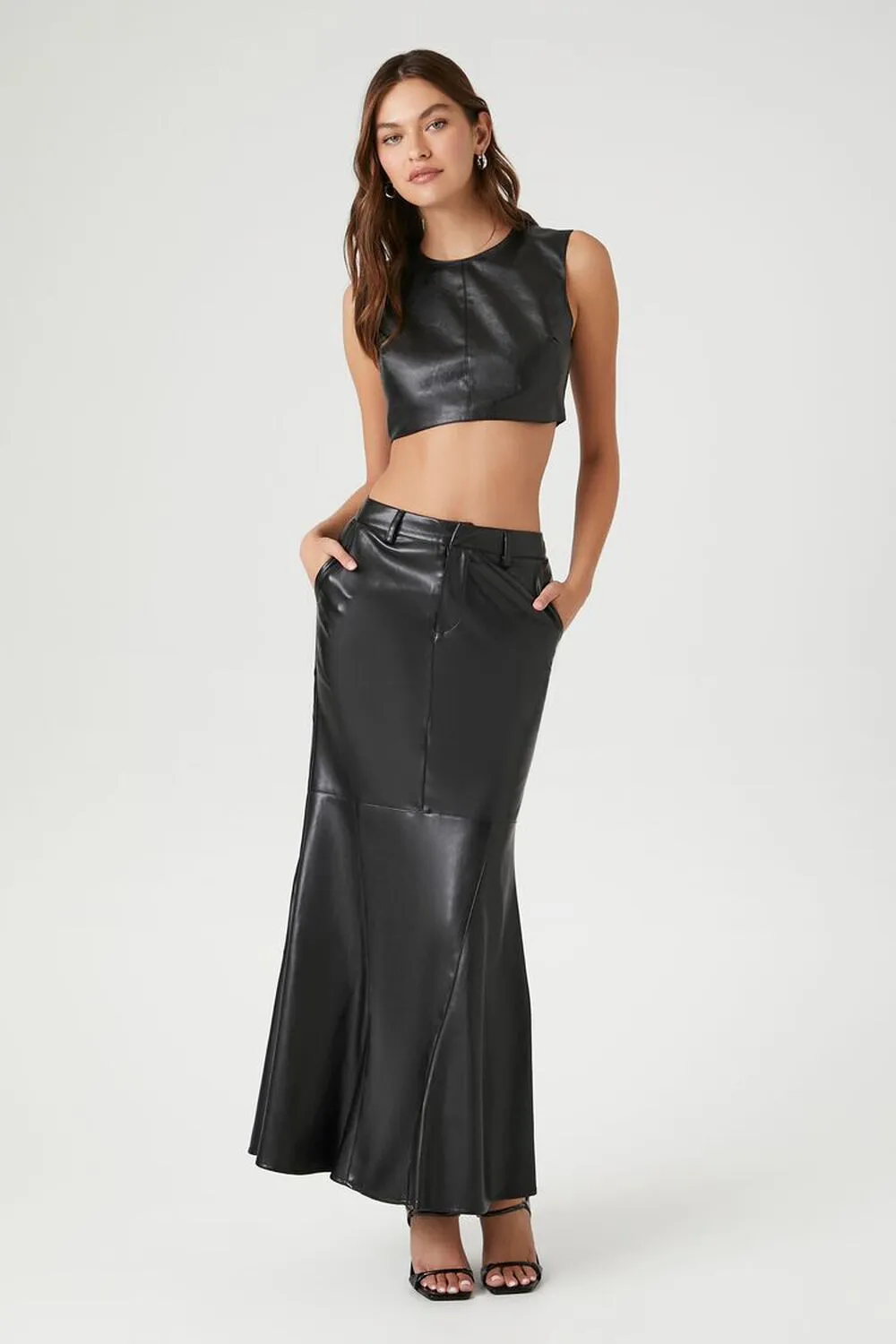 Women's Faux Leather Mermaid Maxi Skirt in Black,  XS