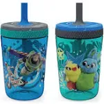 Zak Designs Kelso 15 oz Tumbler Set, (Space) Non-BPA Leak-Proof Screw-On Lid with Straw Made of Durable Plastic and Silicone, Perfect Baby Cup Bundle for Kids (2pc Set)