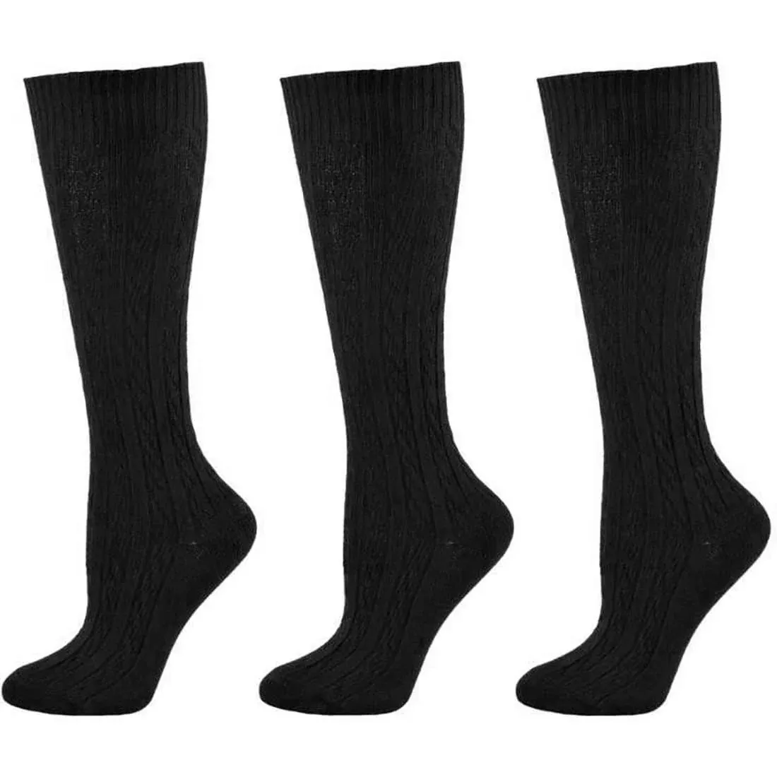 Classic Cable Knit Socks, Combed Cotton Knee High Uniform Socks - 3 Pair Pack - Ultimate Comfort, Softness & Durability