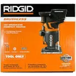 RIDGID 18-Volt OCTANE Cordless Brushless Compact Fixed Base Router with 1/4 in. Bit, Round and Square Bases, and Collet Wrench