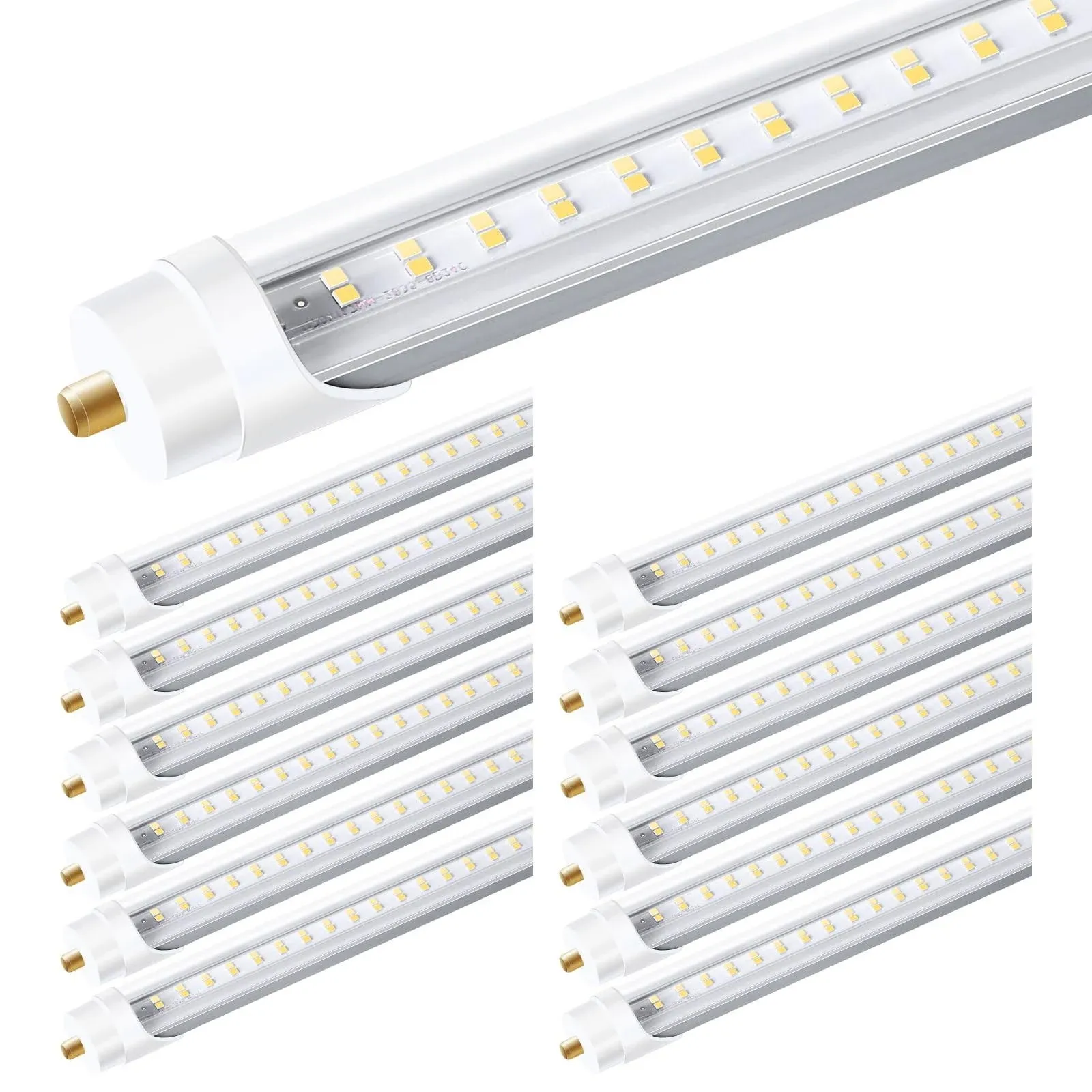 8ft LED Bulb, 8ft led Light 8 Foot 48W 5000K Daylight, 8ft LED Tube Light T10 T12 Replacement, Dual Ended Power, Ballast Bypass Clear Cover 12Pack