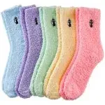 MQELONG Womens Super Soft Fuzzy Cozy Home Sleeping Socks Microfiber Winter Warm Slipper Socks (5 Pairs Cat)