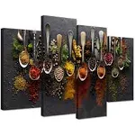 iHAPPYWALL Kitchen Pictures Wall Decor 4 Pieces Couful Spice in Spoon Vintage Canvas Wall Art Food Photos Painting On Canvas Str