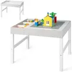 Costzon Kids Table, 3 in 1 Wooden Building Block Desk w/Storage, Double-Sided Tabletop for Toddler Arts, Crafts, Drawing, Reading, Playing, Gift for Boys Girls, Children Activity Table (White & Gray)