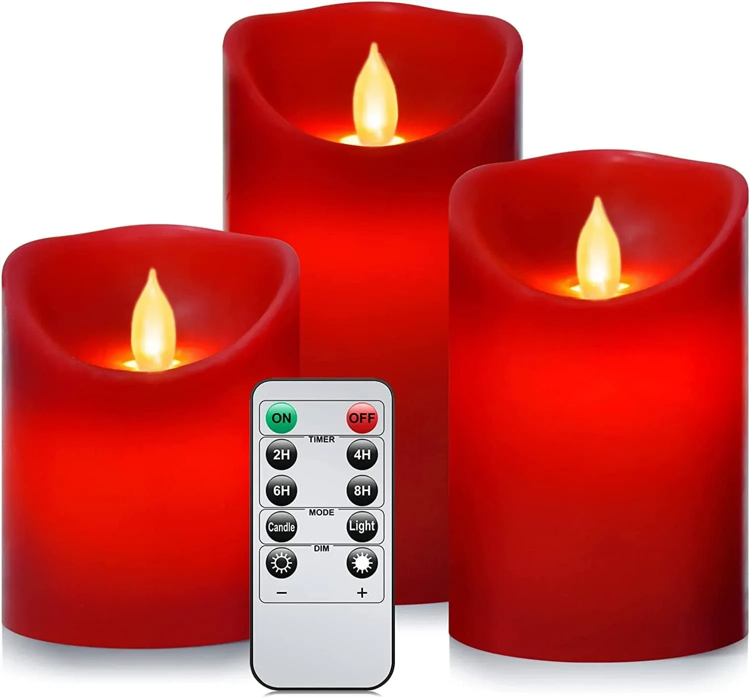 Flameless Battery Operated LED Candles, Remote Control Electric Realistic Candles Flickering Real Wax 4/5/6 Inch 3PACK with 2/4/6/8 Hour Timer for Home Decor Holidays Party (Red)