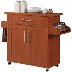 Hodedah Kitchen Island with Spice Rack, Towel Rack & Drawer, Cherry