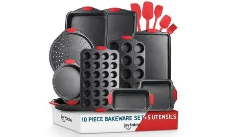 15-Piece Nonstick Black Steel Bakeware Set with Silicone Handles