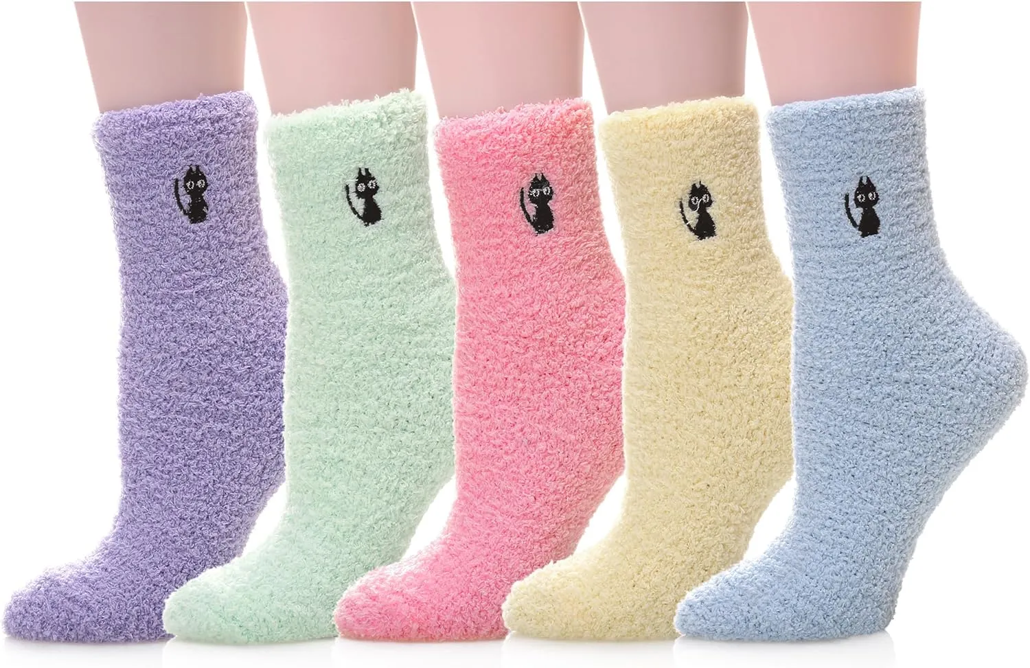 MQELONG Womens Super Soft Fuzzy Cozy Home Sleeping Socks Microfiber Winter Warm Slipper Socks (5 Pairs Cat)