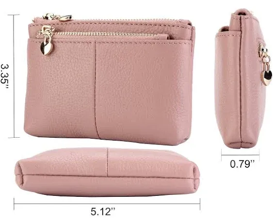 ZOOEASS Women Genuine Leather Zip Mini Coin Purse With Key Ring Triple Zipper Card Holder Wallet