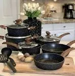 12 Pieces Kitchen Pots & Pans Set Nonstick Cookware Set Granite Coated with Lids