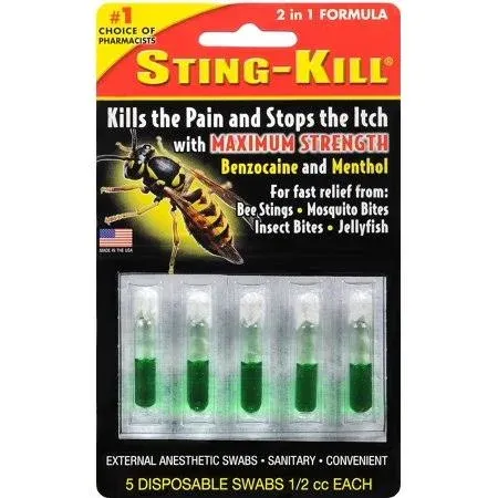 Sting-Kill First Aid Anesthetic Swabs, Instant Pain + Itch, 5-count (pack of 2)