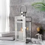 TRIROCKS Stainless Steel Decorative Lantern 31cm High Metal Hanging Lantern with Clear Glass Panels Perfect For Home Decor Living Room Parties Events