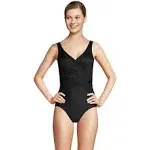 Women's Lands' End SlenderSuit Tummy Control Surplice One-Piece Swimsuit