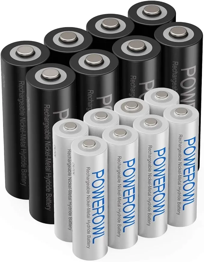 POWEROWL AA AAA Rechargeable Batteries, Pre-Charged High Capacity 2800mAh & 1000mAh 1.2V NiMH Battery Low Self Discharge, Pack of 16