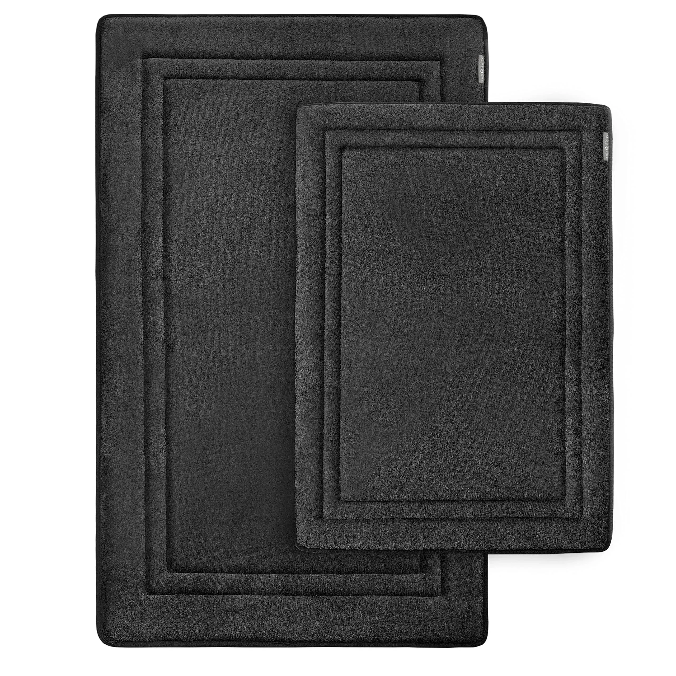  - Luxurious Memory Foam Bath Mat, Absorbent Bath 2-Piece Set - Framed Black